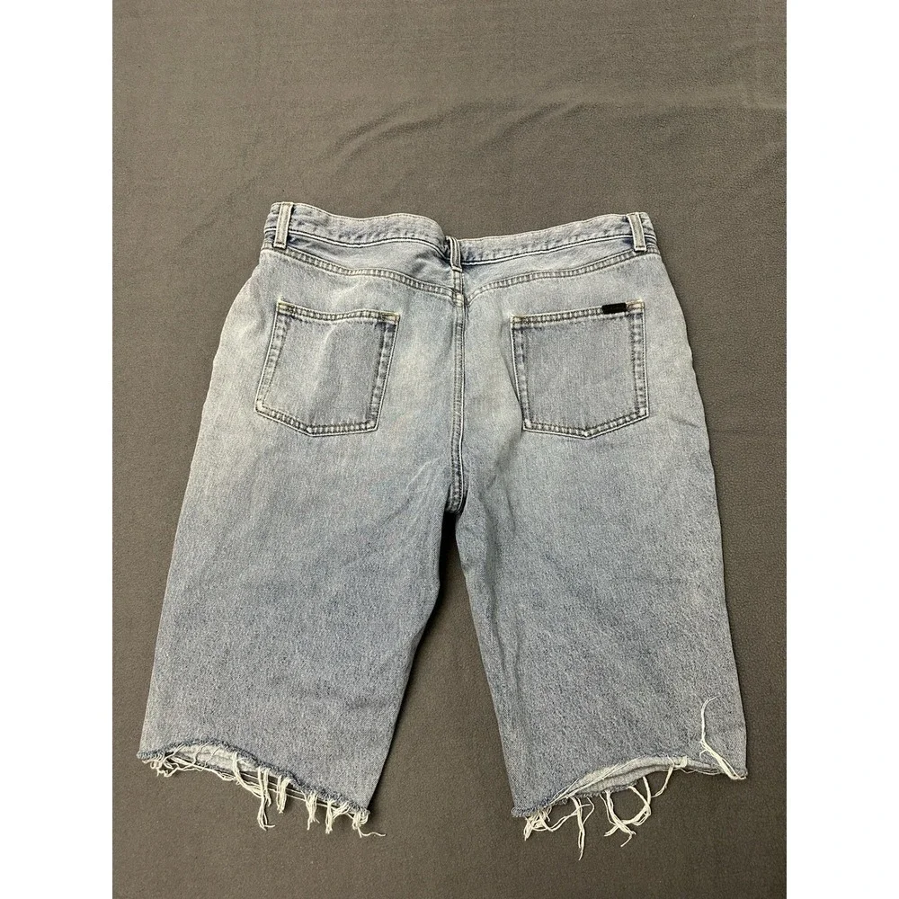 Saint Laurent Denim Distressed Shorts Jorts Size 34 Button Fly Blue Denim